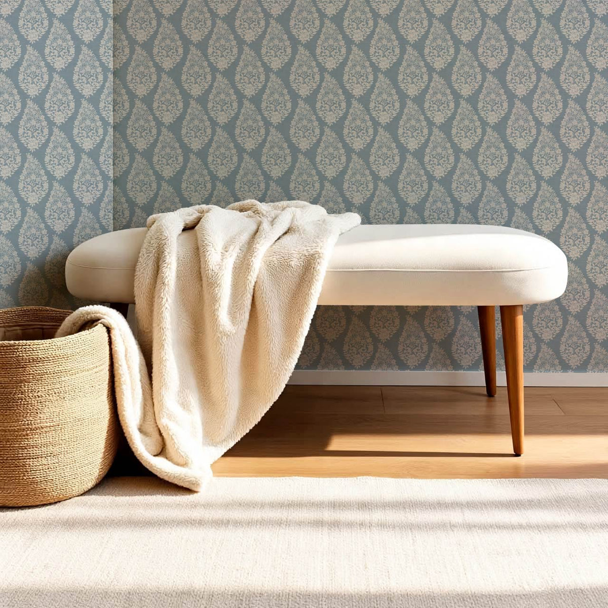 Fida Heirloom Paisley Dusty Blue Dove Gray Wallpaper