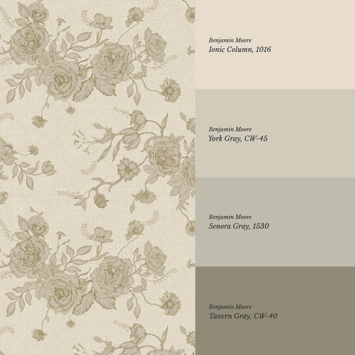 Fina Roses of Memory Warm Beige Olive Wallpaper