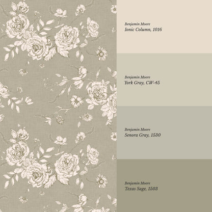 Fina Roses of Memory Laurel Green Cream Wallpaper