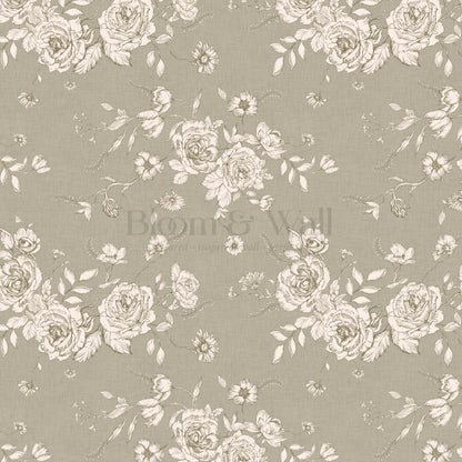 Fina Roses of Memory Laurel Green Cream Wallpaper