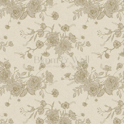 Fina Roses of Memory Warm Beige Olive Wallpaper