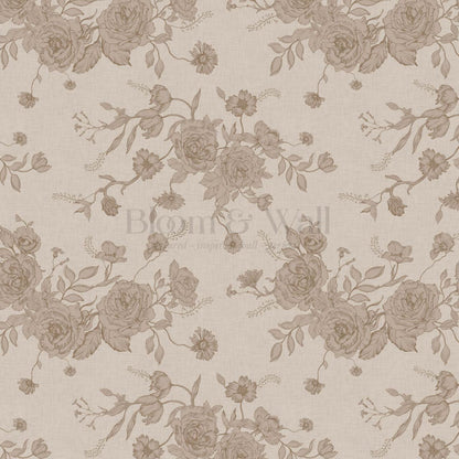 Fina Roses of Memory Muted Taupe Beige Wallpaper