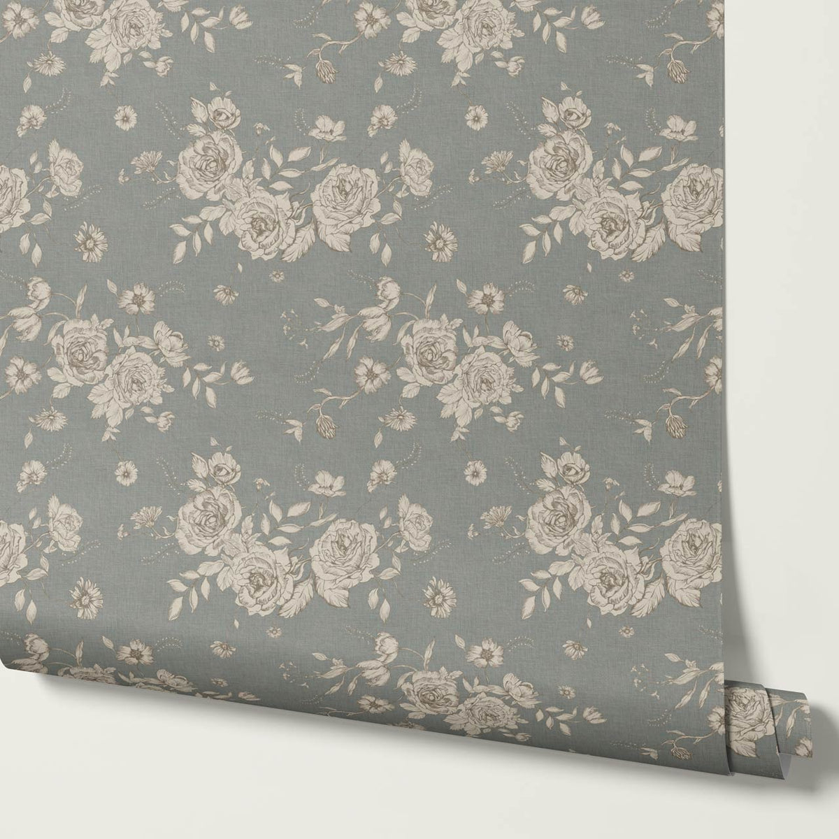 Fina Roses of Memory Gray Green Bone Wallpaper