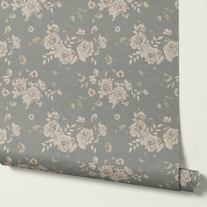 Fina Roses of Memory Gray Green Bone Wallpaper