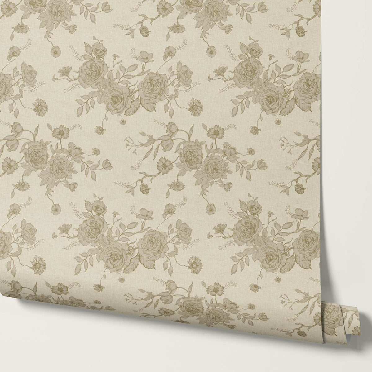 Fina Roses of Memory Warm Beige Olive Wallpaper