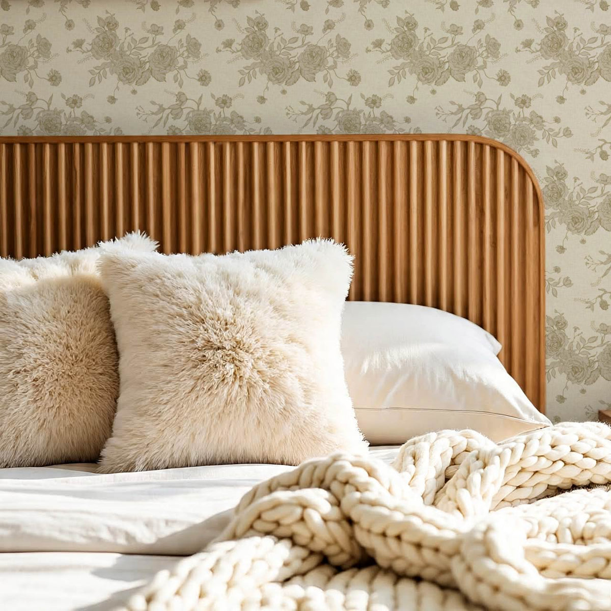 Fina Roses of Memory Warm Beige Olive Wallpaper