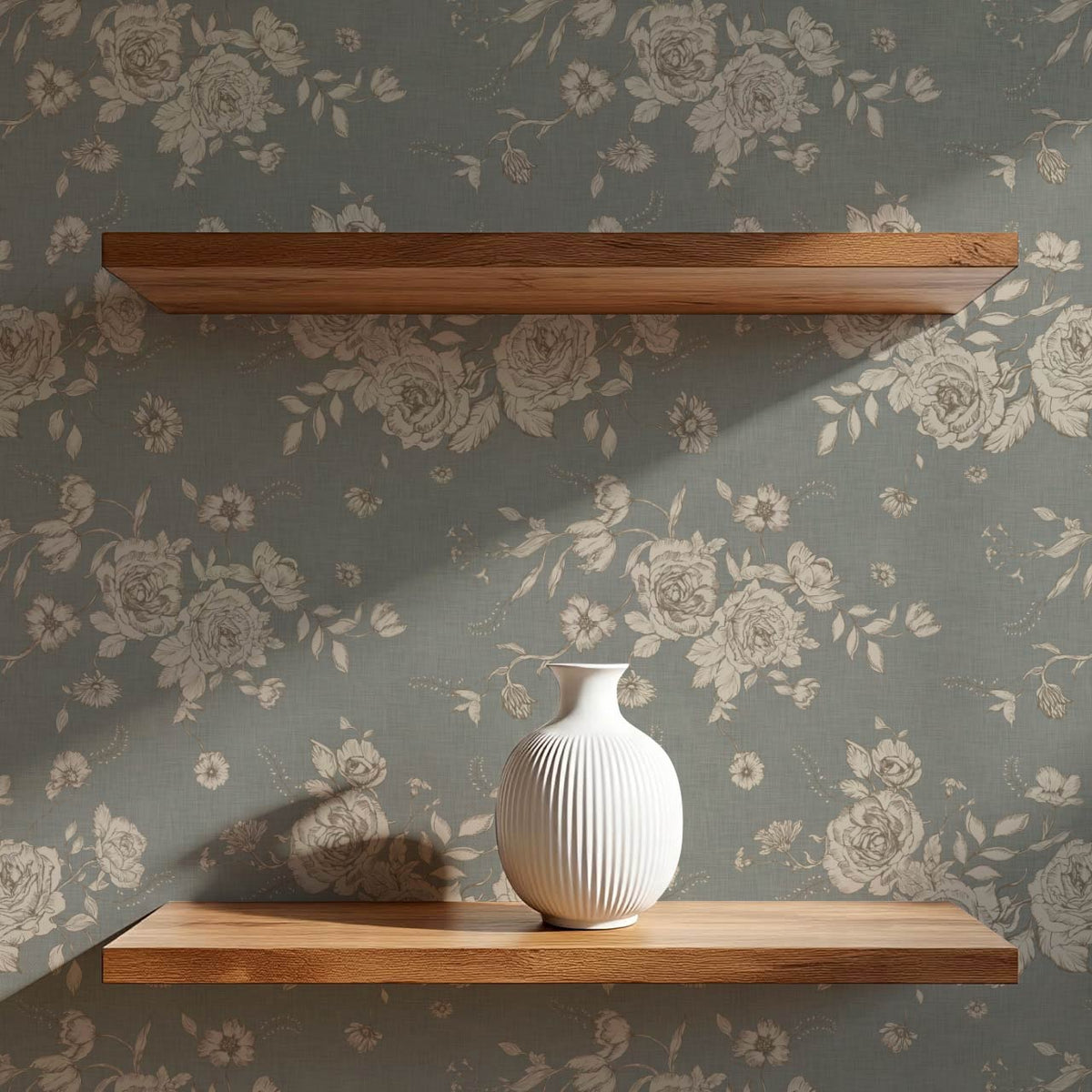 Fina Roses of Memory Gray Green Bone Wallpaper