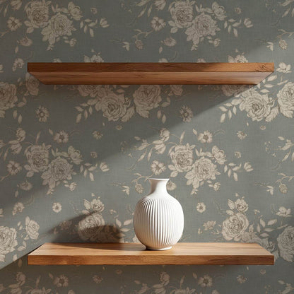 Fina Roses of Memory Gray Green Bone Wallpaper