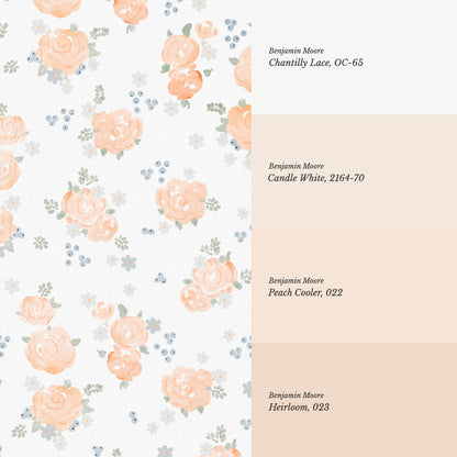 Fiona Tossed Peach Roses Cream Coral Wallpaper