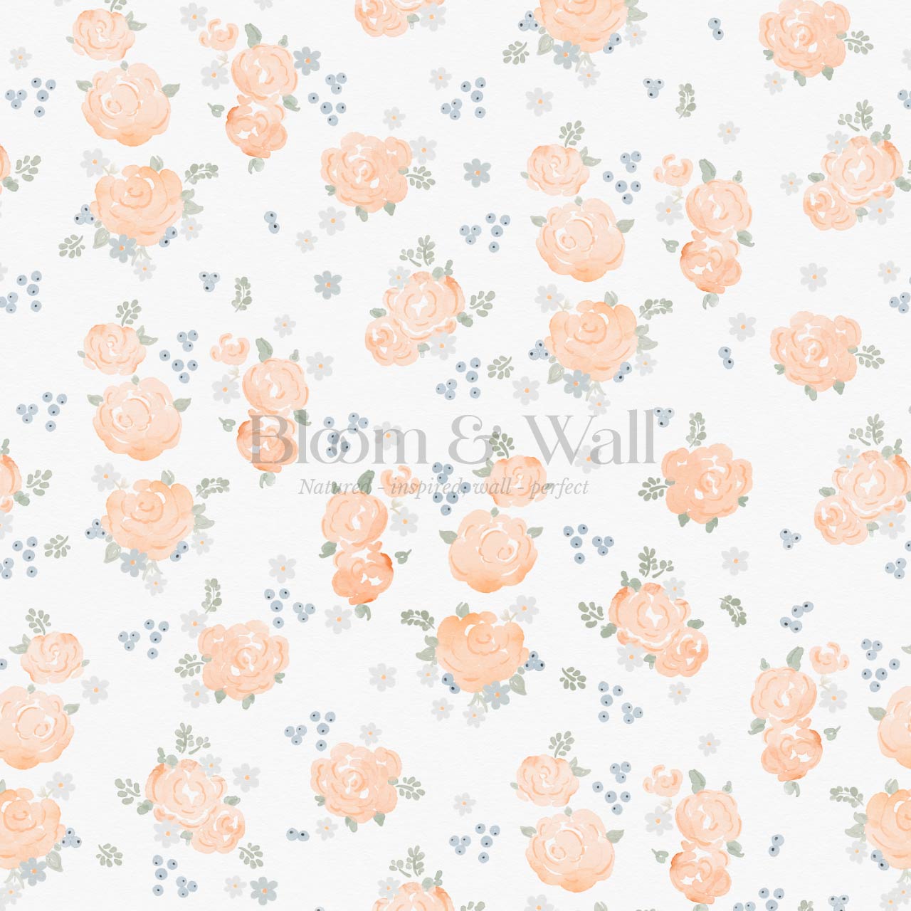 Fiona Tossed Peach Roses Cream Coral Wallpaper