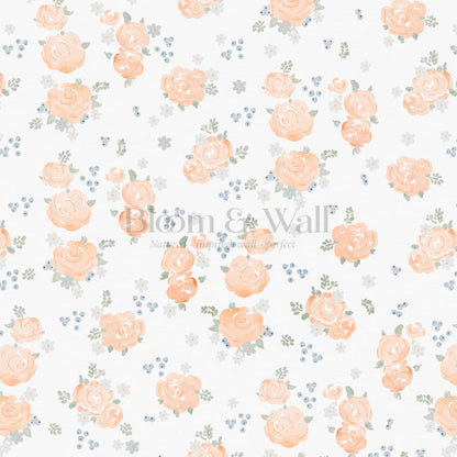 Fiona Tossed Peach Roses Cream Coral Wallpaper