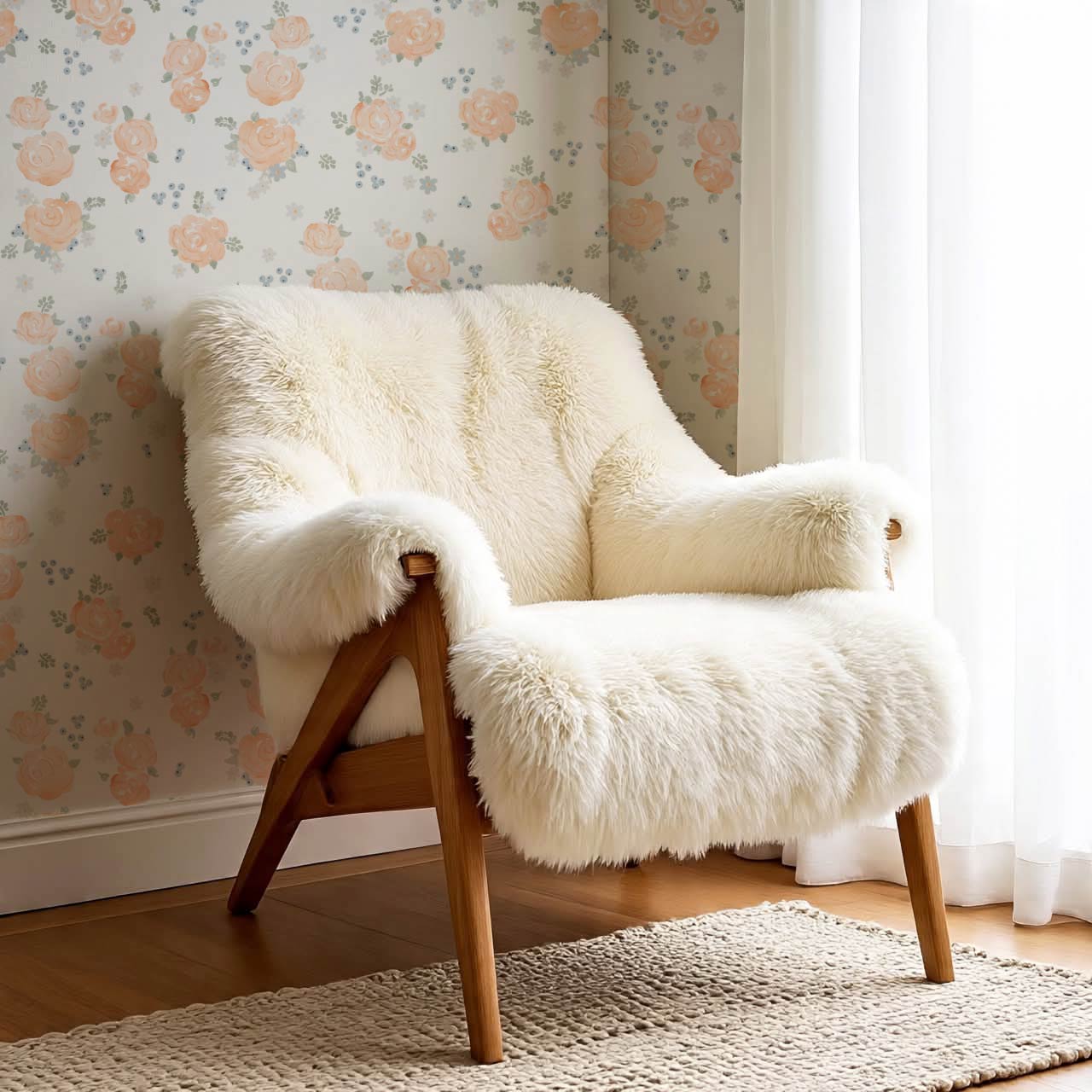 Fiona Tossed Peach Roses Cream Coral Wallpaper