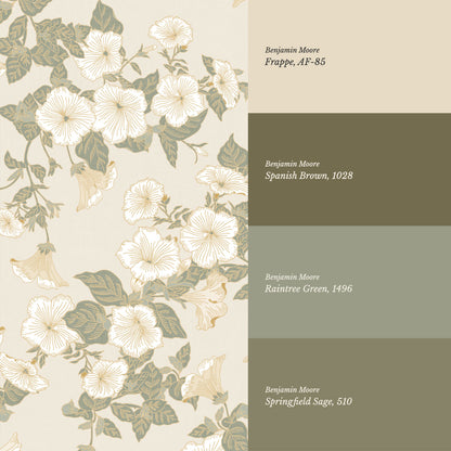 Fleurine Wheat Beige Petunia Vines Wallpaper