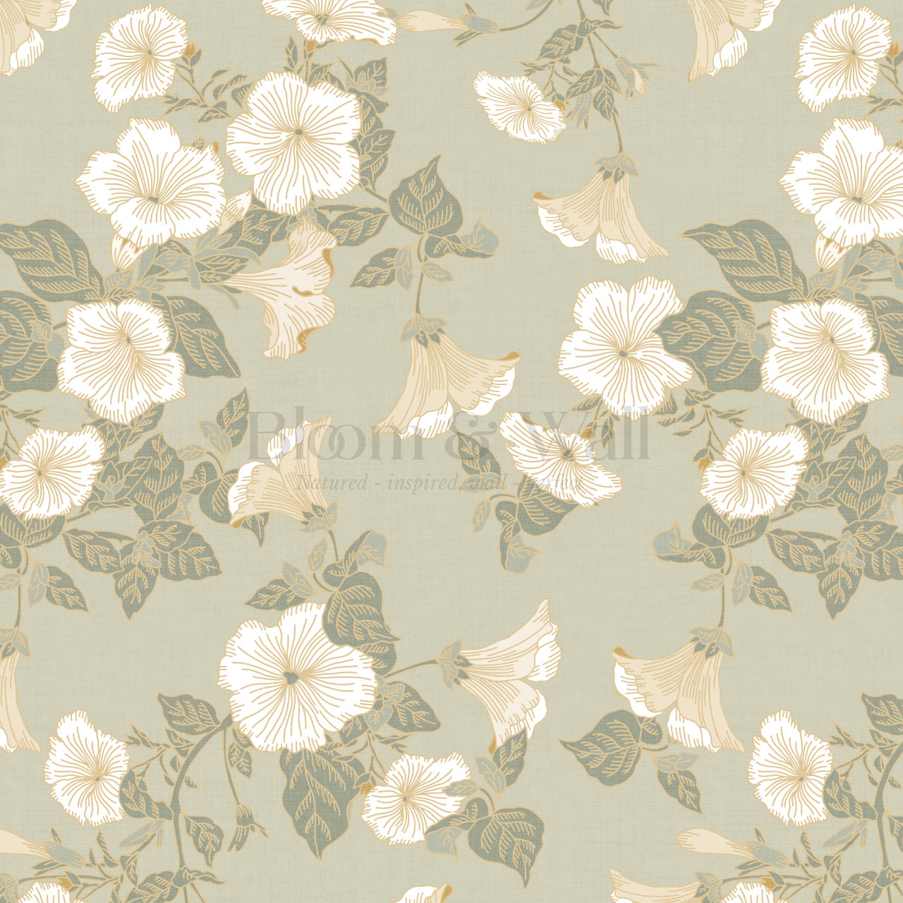 Fleurine Sage Petunia Vines Wallpaper