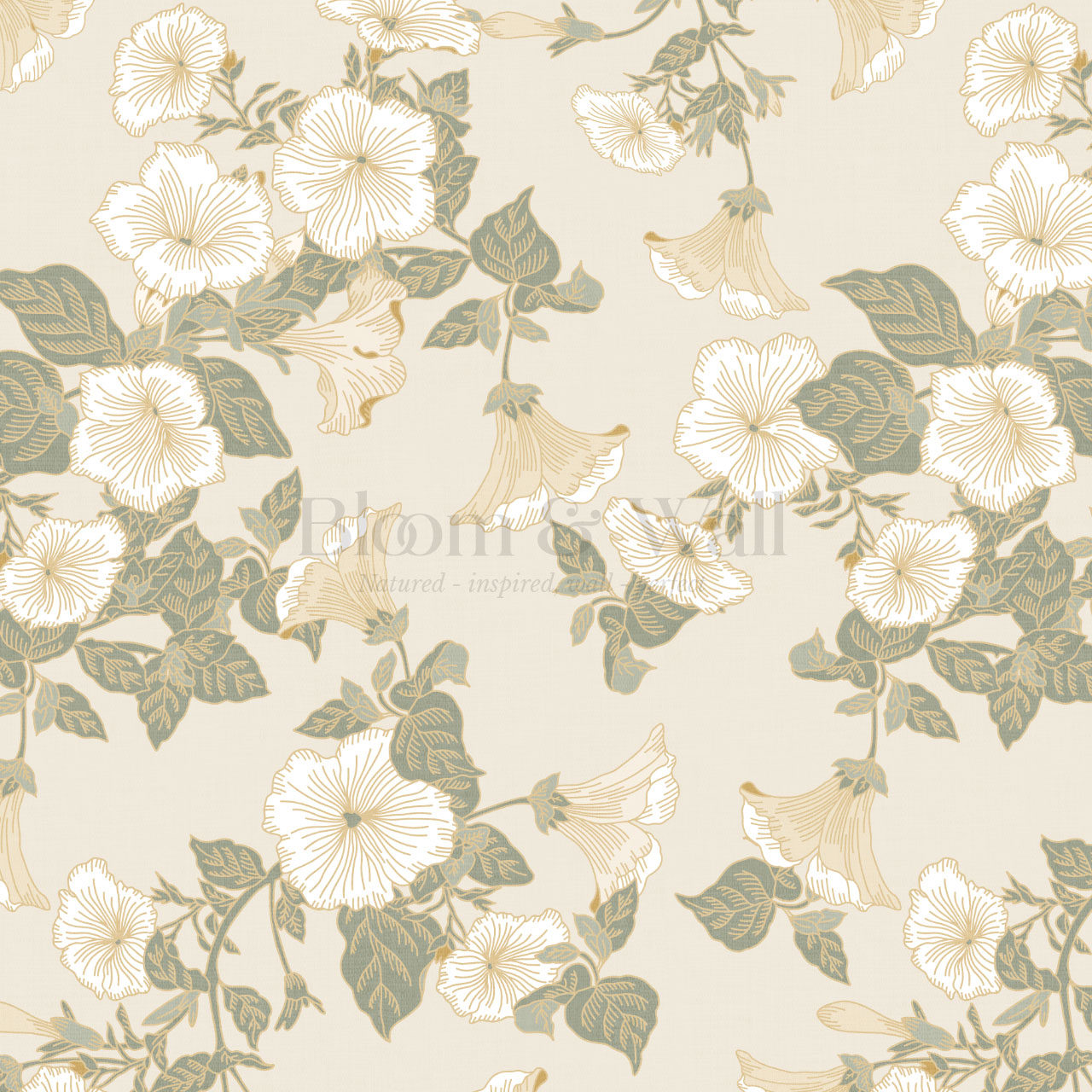 Fleurine Wheat Beige Petunia Vines Wallpaper
