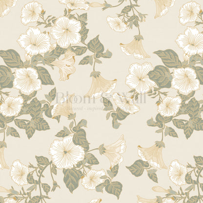 Fleurine Wheat Beige Petunia Vines Wallpaper
