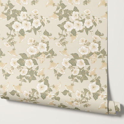 Fleurine Wheat Beige Petunia Vines Wallpaper