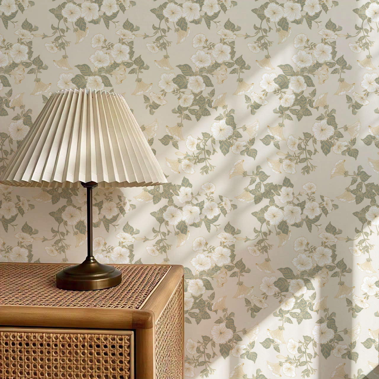 Fleurine Wheat Beige Petunia Vines Wallpaper