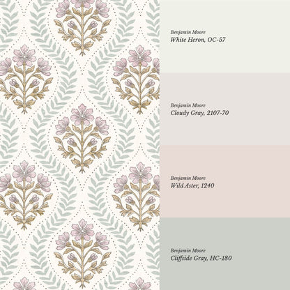 Flor Cosmos Flower Block Print Pastel Cream Wallpaper