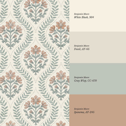 Flor Cosmos Flower Block Print Sage Earth Wallpaper