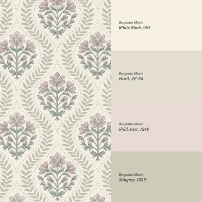 Flor Cosmos Flower Block Print Ivory Mauve Wallpaper