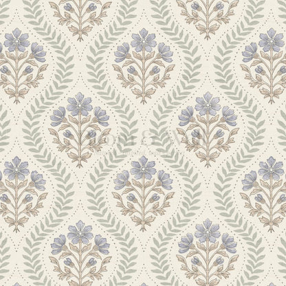Flor Cosmos Flower Block Print Dry Sage Sky Cream Wallpaper