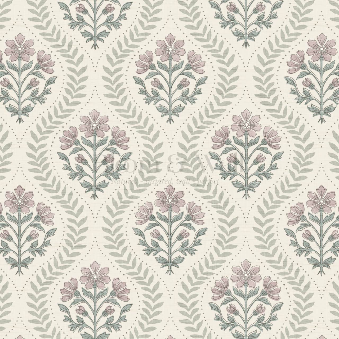Flor Cosmos Flower Block Print Ivory Mauve Wallpaper