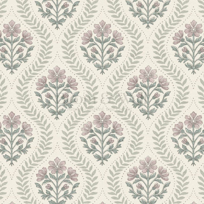Flor Cosmos Flower Block Print Ivory Mauve Wallpaper