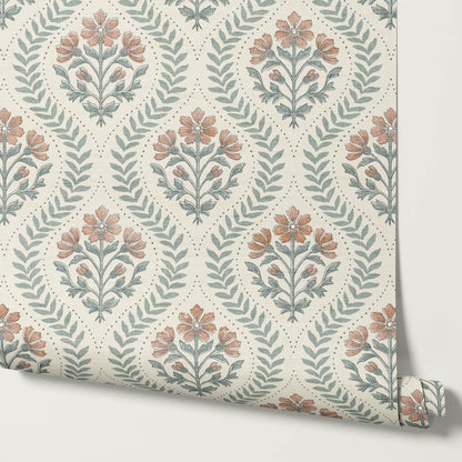 Flor Cosmos Flower Block Print Sage Earth Wallpaper