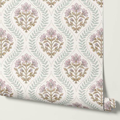 Flor Cosmos Flower Block Print Pastel Cream Wallpaper