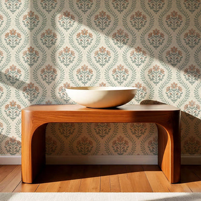 Flor Cosmos Flower Block Print Sage Earth Wallpaper