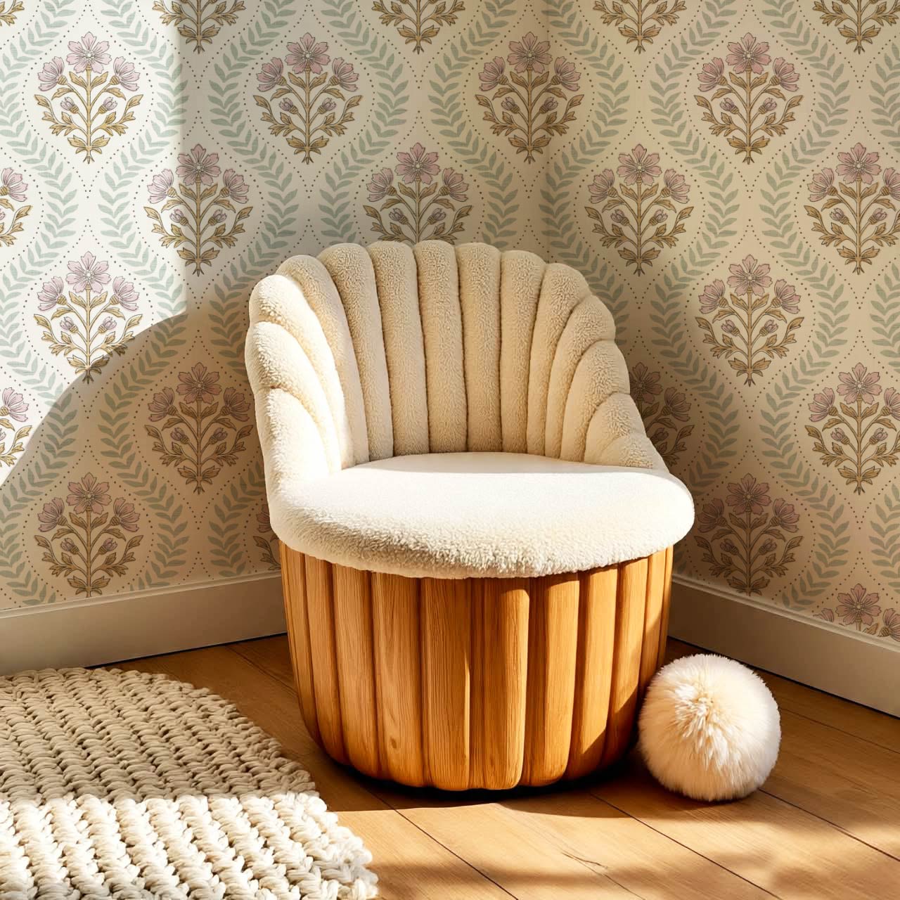 Flor Cosmos Flower Block Print Pastel Cream Wallpaper