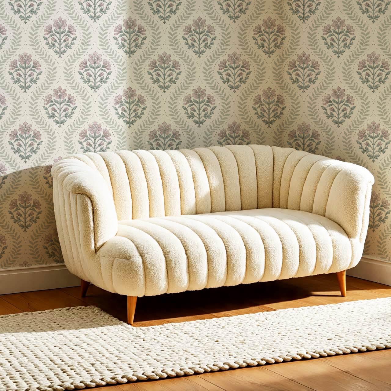 Flor Cosmos Flower Block Print Ivory Mauve Wallpaper