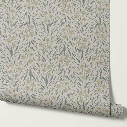 Flora Botanical Duxbury Gray Wallpaper
