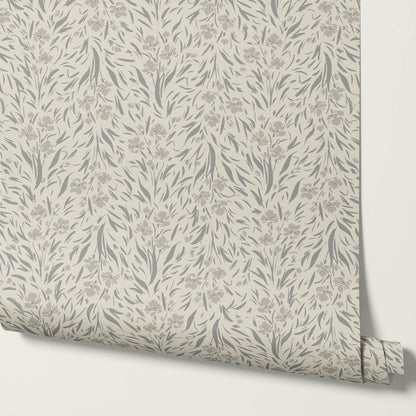 Flora Botanical Gray Mist Wallpaper