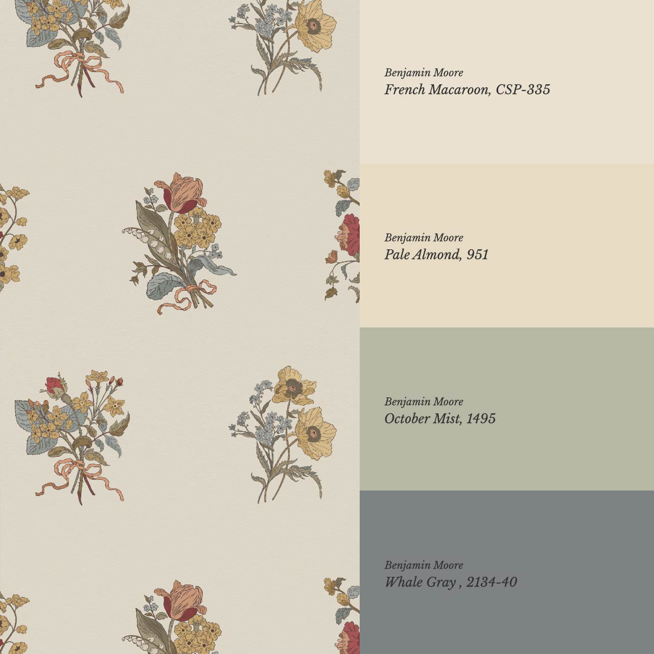 Florencia Antique Blooms Almond Mustard Wallpaper