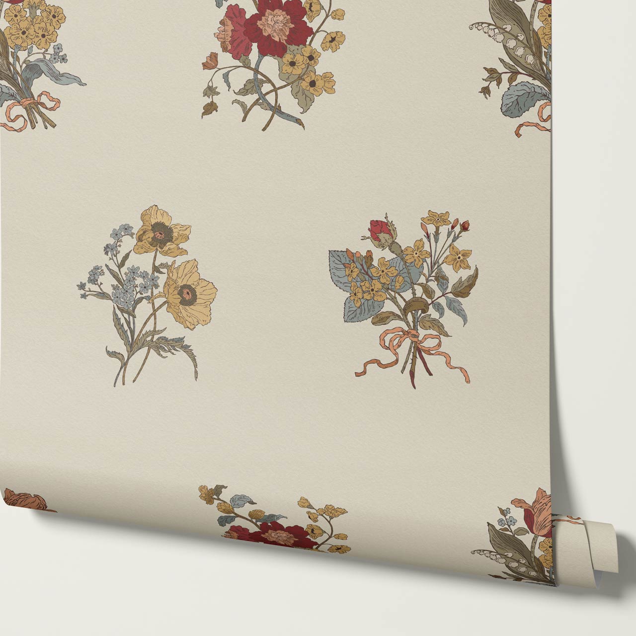 Florencia Antique Blooms Almond Mustard Wallpaper