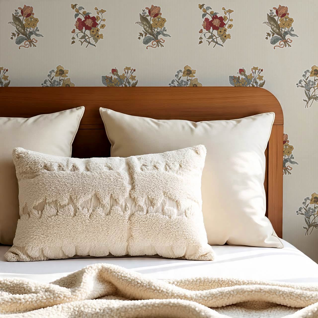 Florencia Antique Blooms Striped Almond Mustard Wallpaper