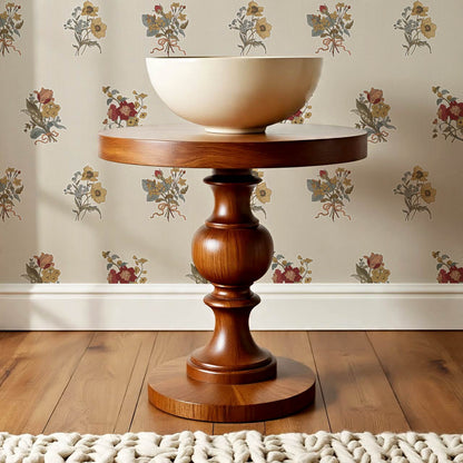 Florencia Antique Blooms Striped Almond Mustard Wallpaper