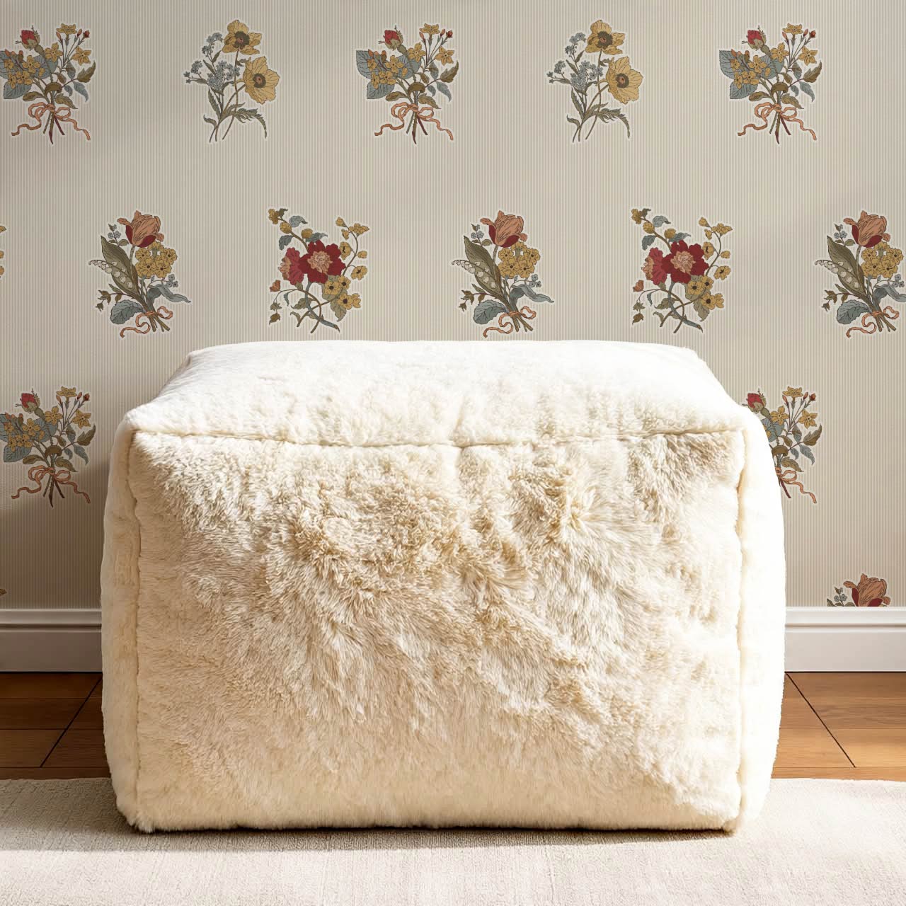 Florencia Antique Blooms Striped Almond Mustard Wallpaper