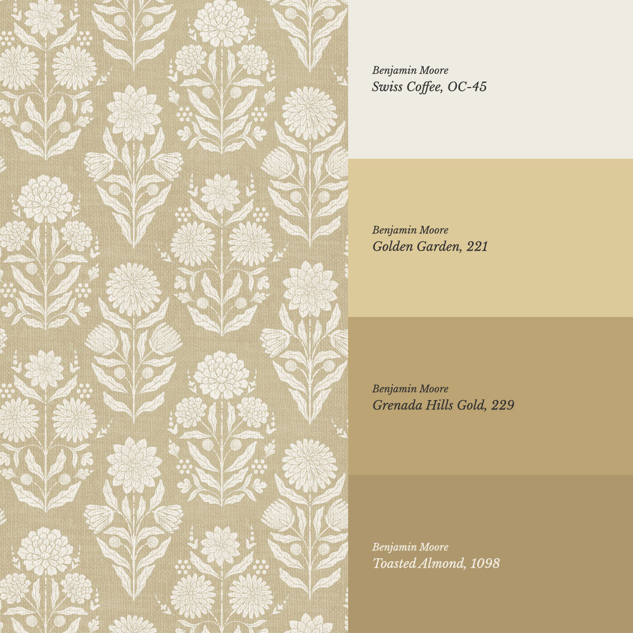 Floriane Vintage Floral Block Print Gold Wallpaper