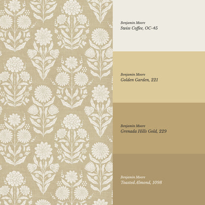 Floriane Vintage Floral Block Print Gold Wallpaper