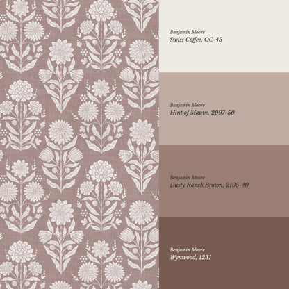 Floriane Vintage Floral Block Print Maroon Wallpaper