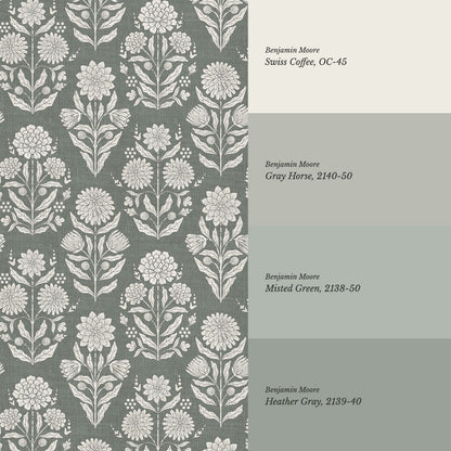 Floriane Vintage Floral Block Print Sage Wallpaper