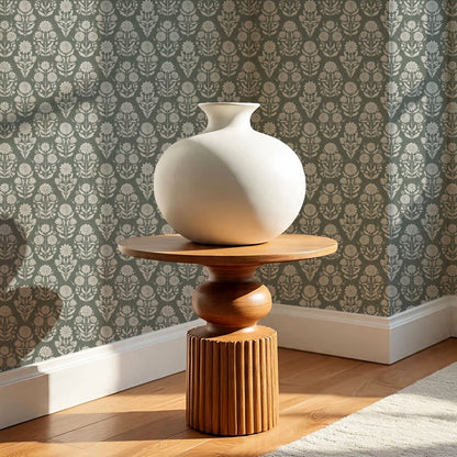 Floriane Vintage Floral Block Print Sage Wallpaper