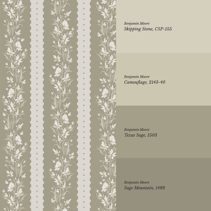 Francesca Blooming Stripes Deep Olive Wallpaper