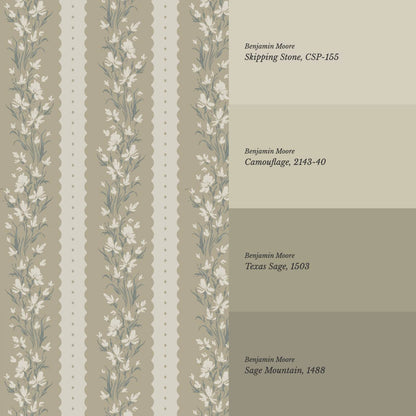 Francesca Blooming Stripes Olive Wallpaper
