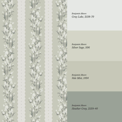 Francesca Blooming Stripes Sage Wallpaper
