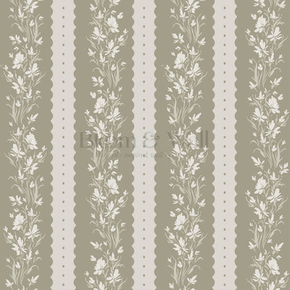 Francesca Blooming Stripes Deep Olive Wallpaper
