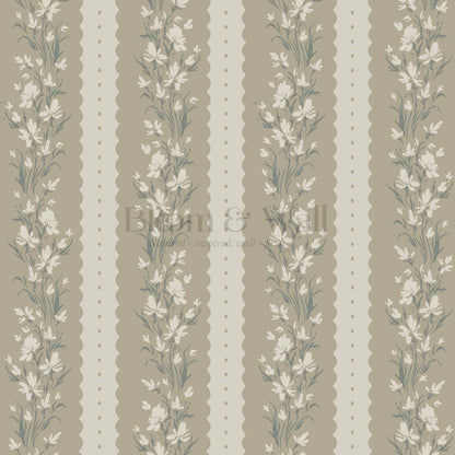 Francesca Blooming Stripes Olive Wallpaper